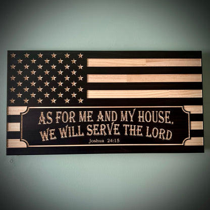 Wood American Flag | CNC Carved | We Will Serve the Lord